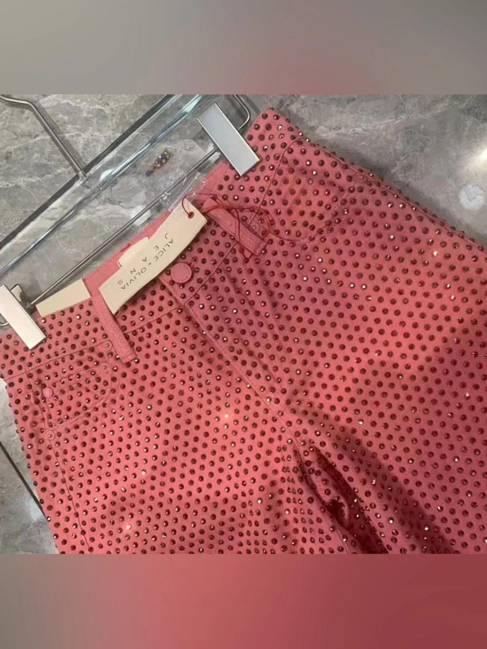 Alice + Olivia AMAZING EMBELLISHED JEAN in Deep Rose/Rose Gold - Picture 8 of 8